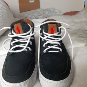 MEN leather and Canvas Polo high top shoe. Size8.5